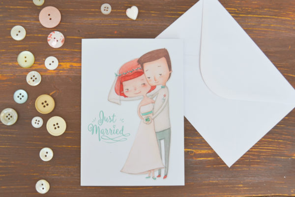 Wedding greeting card Just married with envelope